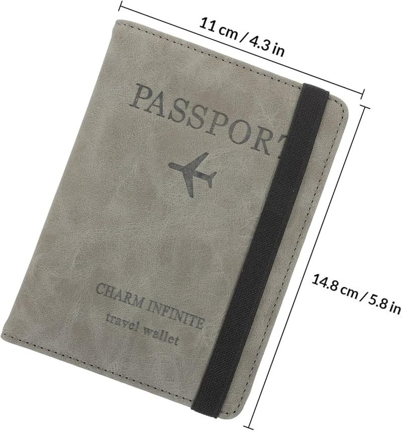 RFID Blocking Passport Holder Travel Document Organizer with Multiple Card Slots Gray PU Leather - Image 2